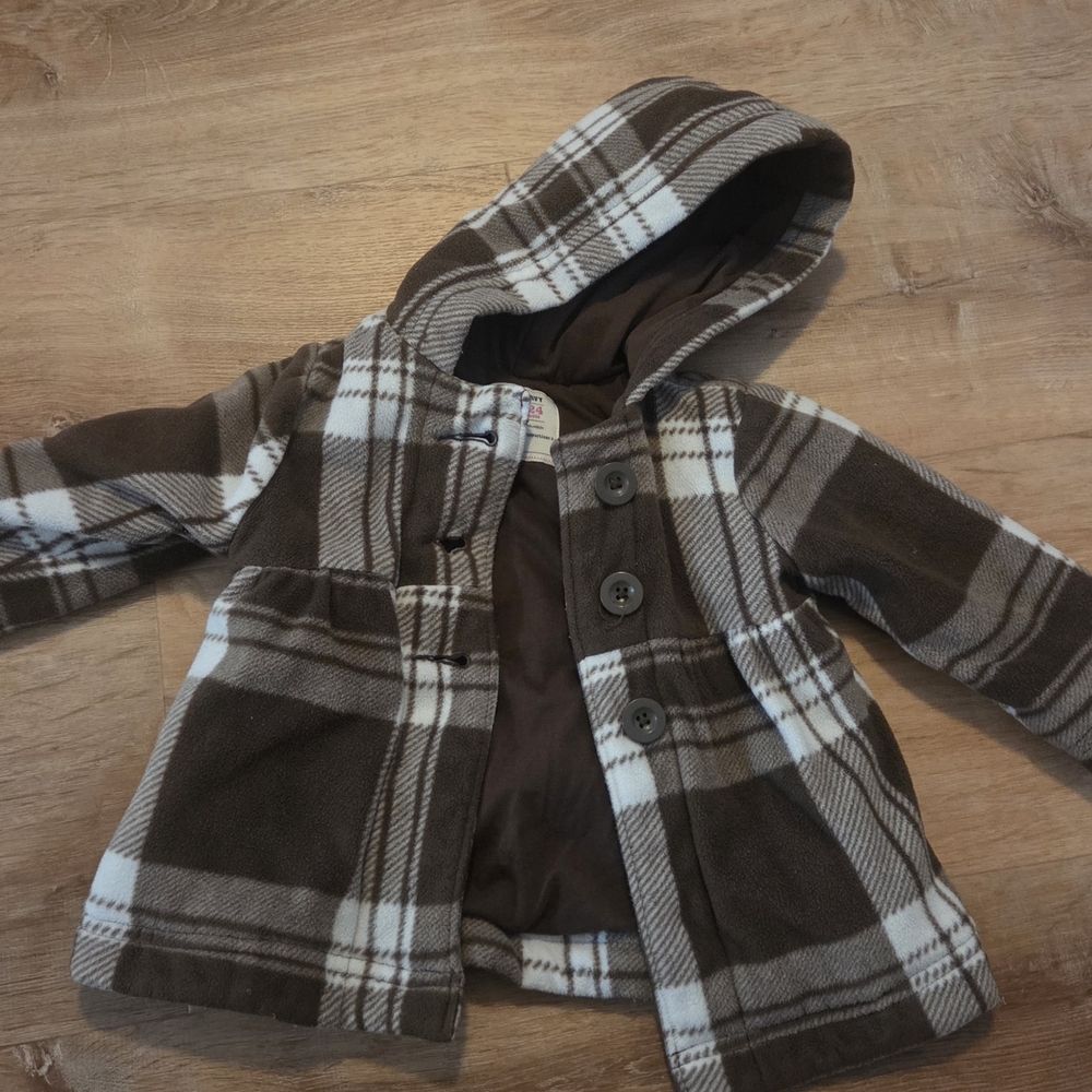 Old Navy Brown & Cream Plaid Hooded Coat